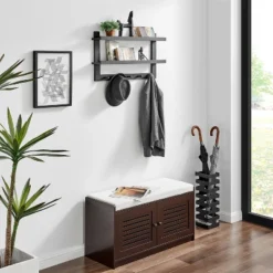 29" X 16" 2 Tier Ledge Wall Shelf Organizer With Five Hanging Hooks Black - Danya B. -Decora Shop GUEST 020a6e20 5235 4d4f aa7a 506039cb5916