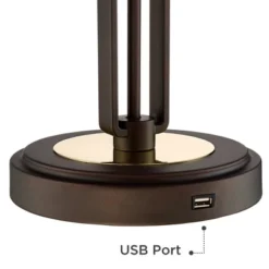 Franklin Iron Works Javier Industrial Table Lamp 24 1/2" High Bronze With USB Charging Port White Drum Shade For Bedroom Living Room Bedside Home Desk -Decora Shop GUEST 0670da15 56bd 4daa 99c3 f09f660ec246
