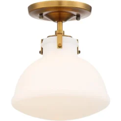 Possini Euro Design Modern Ceiling Light Semi Flush Mount Fixture 9 1/2" Wide Gold Shapely Opal Glass Shade For Bedroom Kitchen Living Room Hallway -Decora Shop GUEST 08373fcb e93c 49d5 9273 5d86ad70131f
