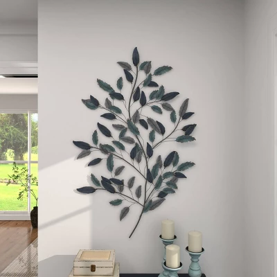 Metal Leaf Wall Decor With Gold Accent Blue - Olivia & May 17 Metal Leaf Wall Decor With Gold Accent Blue - Olivia & May - Image 17