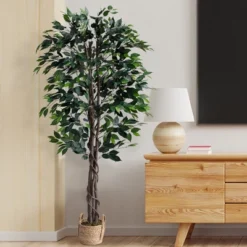 Forever Leaf 72" Artificial Ficus Silk Tree In Wicker Basket, Indoor Artificial Plant For Home Decor -Decora Shop GUEST 0a3469a2 ef07 4923 8934 a05600f74f13