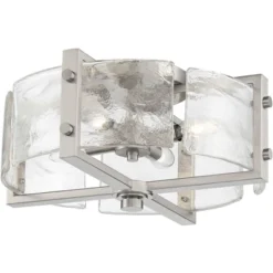 Possini Euro Design Prane Modern Industrial Ceiling Light Semi Flush Mount Fixture 17" Wide Brushed Nickel 4-Light Warped Glass For Bedroom Kitchen -Decora Shop GUEST 0b15a987 8368 4f37 ba90 8aa73cc6819f