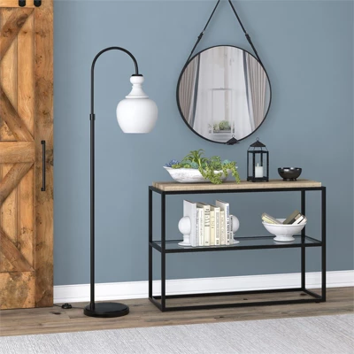 Black Bronze Arc Floor Lamp With White Milk Glass Shade - Henn&Hart 7 Black Bronze Arc Floor Lamp With White Milk Glass Shade - Henn&Hart - Image 7