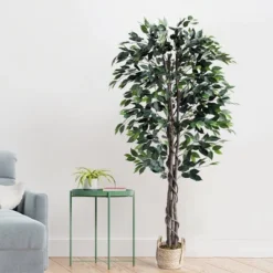 Forever Leaf 72" Artificial Ficus Silk Tree In Wicker Basket, Indoor Artificial Plant For Home Decor -Decora Shop GUEST 0dd01afc 4792 4878 878f 911069457cbd