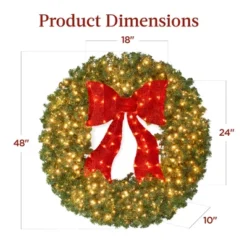 Best Choice Products 48in Artificial Pre-Lit Fir Christmas Wreath Decor W/ Red Bow, 250 LED Lights, 714 Tips, Plug-In -Decora Shop GUEST 145f3a83 e7c9 45bf 8270 9a1d507bc7ba