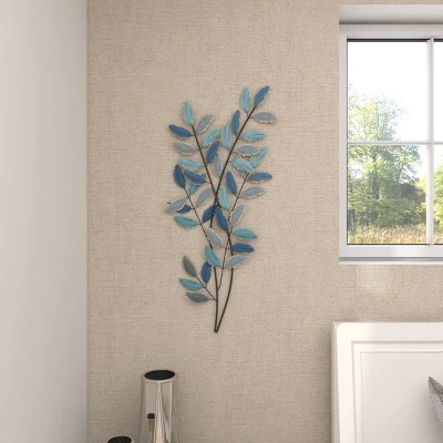 Metal Leaf Wall Decor With Gold Accent Blue - Olivia & May 15 Metal Leaf Wall Decor With Gold Accent Blue - Olivia & May - Image 15