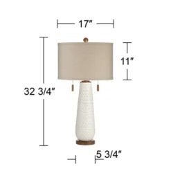 Possini Euro Design Kingston Modern Mid Century Table Lamp 32 3/4" Tall White Grooved Patterned Ceramic Taupe Drum Shade For Bedroom Living Room House -Decora Shop GUEST 15de9c28 40ac 4908 b982 4c70aad59e65