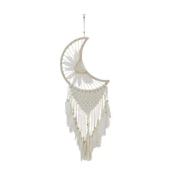 42" X 14" Cotton Macrame Handmade Intricately Woven Dreamcatcher Wall Decor With Beaded Fringe Tassels White - Olivia & May -Decora Shop GUEST 19215cec 5340 4320 9a0e 1b5e3fbb8c70