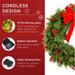Best Choice Products Pre-Lit Battery Powered Christmas Wreath Decoration W/ PVC Tips, Ribbons -Decora Shop GUEST 1b9cd6c1 94f1 4671 a880 34a668b28eb9