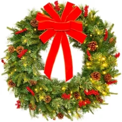Best Choice Products Pre-Lit Battery Powered Christmas Wreath Decoration W/ PVC Tips, Ribbons -Decora Shop GUEST 1d7e26c5 a3fb 4d1b b025 be1459d669df