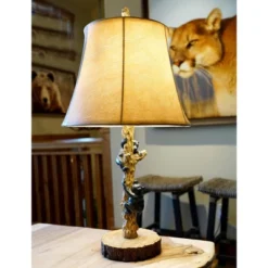 John Timberland Climbing Bears Rustic Accent Table Lamps 22 1/2" High Set Of 2 Brown Faux Wood With USB Charging Port Faux Leather Shade For Desk -Decora Shop GUEST 1e843e35 94a5 4588 95da a93cd9fd6e2f