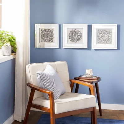 Glass Floral Wall Decor With Embossed Details Set Of 3 White - Olivia & May 17 Glass Floral Wall Decor With Embossed Details Set Of 3 White - Olivia & May - Image 17