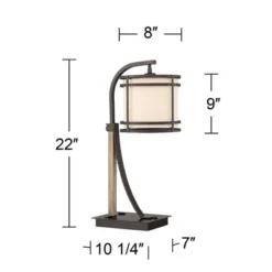 Franklin Iron Works Gentry Industrial Desk Lamp 22" High Oil Rubbed Bronze Faux Wood Cage With USB And AC Power Outlet In Base Oatmeal Shade For Desk -Decora Shop GUEST 212d9a41 8a1e 4762 a8cd 1b8d3fd8e98d