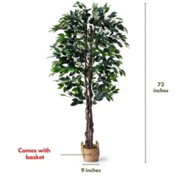 Forever Leaf 72" Artificial Ficus Silk Tree In Wicker Basket, Indoor Artificial Plant For Home Decor -Decora Shop GUEST 23a9cf22 1a3c 496b be0a e4cb06f543c5