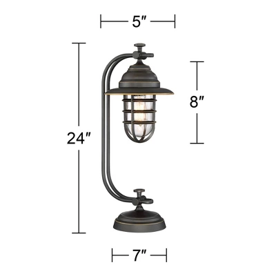 Franklin Iron Works Knox Industrial Desk Lamp 24" High Oil Rubbed Bronze LED Cage Glass Shade For Bedroom Living Room Bedside Nightstand Office House 6 Franklin Iron Works Knox Industrial Desk Lamp 24" High Oil Rubbed Bronze LED Cage Glass Shade For Bedroom Living Room Bedside Nightstand Office House - Image 6