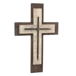 15.8" X 10.2" Decorative Wooden Cross Wall Art Worn White/Brown - Stonebriar Collection -Decora Shop GUEST 29e1526e f001 444a 9093 4bdb9c9d3b75