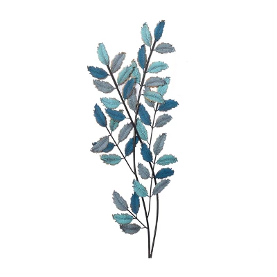 Metal Leaf Wall Decor With Gold Accent Blue - Olivia & May 2 Metal Leaf Wall Decor With Gold Accent Blue - Olivia & May - Image 2
