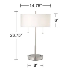 360 Lighting Nikola Modern Accent Table Lamps 23 3/4" High Set Of 2 Silver With USB And AC Power Outlet In Base White Drum Shade For Bedroom Home Desk -Decora Shop GUEST 2cfe7346 0ba9 4b95 9b7e e43c673e9d02