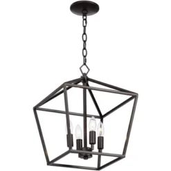 Franklin Iron Works Queluz Bronze Pendant Chandelier 13" Wide Industrial Rustic Geometric Cage 4-Light Fixture For Dining Room House Kitchen Island -Decora Shop GUEST 30476a57 5234 4dea 93f6 4b3159096987