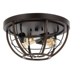 15.75" 3-Light Lyla Rustic Farmhouse Iron LED Flush Mount Wood Finished/Oil Rubbed Bronze - JONATHAN Y -Decora Shop GUEST 306c08cf ee6a 4e7e 864c d65d0ea03287