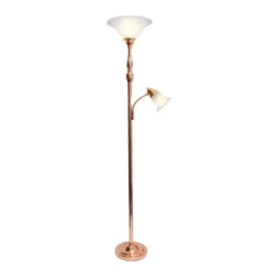 Torchiere Floor Lamp With Reading Light And Marble Glass Shade Rose Gold - Lalia Home