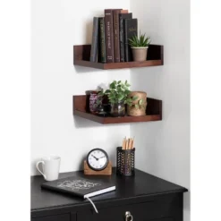 2pc Levie Floating Corner Wood Wall Shelf Set Walnut Brown - Kate & Laurel All Things Decor -Decora Shop GUEST 31064e58 4b42 4bc8 b459 c4e1e0ef636b