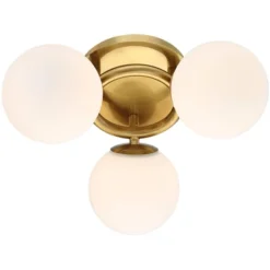 Possini Euro Design Modern Ceiling Light Flush Mount Fixture Brass 18" Wide 3-Light Frosted White Glass Globes Bedroom Living Room -Decora Shop GUEST 3206f2f1 bd83 4ab8 ae4c 41ae1e86782d
