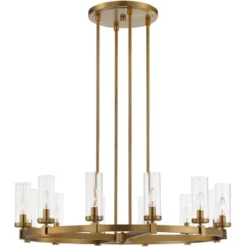 Stiffel Aron Brass Gold Wagon Wheel Chandelier 36" Wide Modern Clear Glass Shade 12-Light Fixture For Dining Room House Foyer Kitchen Island Entryway -Decora Shop GUEST 3226655e 24bd 4dd1 965c 3e04493a7428