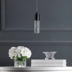4.75" LED 1-Light Bolha Bubble Acrylic/Iron Minimalist Pendant Black - JONATHAN Y