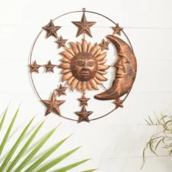 Metal Sun And Moon Indoor Outdoor Wall Decor With Stars Bronze - Olivia & May