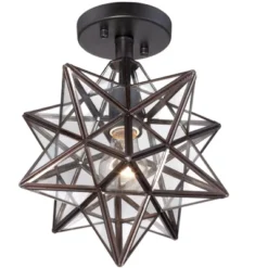 Franklin Iron Works Cuthbert Modern Farmhouse Ceiling Light Semi Flush Mount Fixture 11" Wide Black Iron Moravian Star Clear Glass Panels For Bedroom 8 Franklin Iron Works Cuthbert Modern Farmhouse Ceiling Light Semi Flush Mount Fixture 11" Wide Black Iron Moravian Star Clear Glass Panels For Bedroom -Decora Shop GUEST 378451ea 6ee7 4604 9062 88b7cb736f20