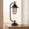 Franklin Iron Works Knox Industrial Desk Lamp 24" High Oil Rubbed Bronze LED Cage Glass Shade For Bedroom Living Room Bedside Nightstand Office House