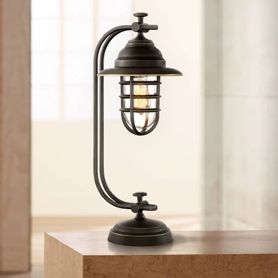 Franklin Iron Works Knox Industrial Desk Lamp 24" High Oil Rubbed Bronze LED Cage Glass Shade For Bedroom Living Room Bedside Nightstand Office House 1 Franklin Iron Works Knox Industrial Desk Lamp 24" High Oil Rubbed Bronze LED Cage Glass Shade For Bedroom Living Room Bedside Nightstand Office House