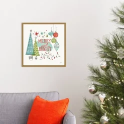 16" X 16" Merry And Bright Christmas Tree Square By Janelle Penner Framed Canvas Wall Art - Amanti Art -Decora Shop GUEST 3b553ffd 9fab 4a49 a34a 8561343bc009