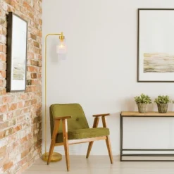 63" Kyra Pillar Shade Floor Lamp Gold - River Of Goods -Decora Shop GUEST 3d47648c bc89 4004 8899 d7216937eef3