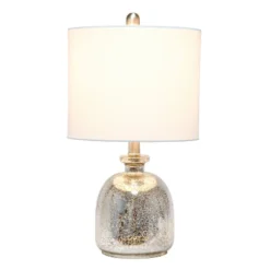 Mercury Hammered Glass Jar Table Lamp With Linen Shade Silver - Lalia Home