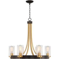 Stiffel Ferrers Dark Bronze Gold Chandelier 26" Wide Clear Glass Shade 6-Light Fixture For Dining Room House Foyer Kitchen Island Entryway Bedroom -Decora Shop GUEST 3f92475e 4aea 44f8 a6c1 36077bd21e85