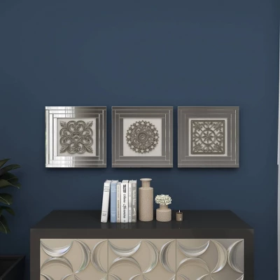 Glass Floral Wall Decor With Embossed Details Set Of 3 White - Olivia & May 15 Glass Floral Wall Decor With Embossed Details Set Of 3 White - Olivia & May - Image 15