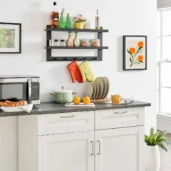 29" X 16" 2 Tier Ledge Wall Shelf Organizer With Five Hanging Hooks Black - Danya B. -Decora Shop GUEST 41d49835 6d20 4fdd a565 5eaa3bb6016d