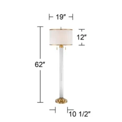 Possini Euro Design Cadence Modern Floor Lamp Standing 62" Tall Crystal Glass Column Satin Brass Linen Drum Shade For Living Room Bedroom Office House -Decora Shop GUEST 423dd824 c25c 42b8 bded 634e5ab89186