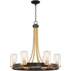 Stiffel Ferrers Dark Bronze Gold Chandelier 26" Wide Clear Glass Shade 6-Light Fixture For Dining Room House Foyer Kitchen Island Entryway Bedroom -Decora Shop GUEST 4698da91 0c4a 43d9 a781 b2b682395349