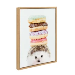 18" X 24" Sylvie Hedgehog Donuts Framed Canvas Wall Art By Amy Peterson Natural - DesignOvation