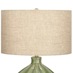 360 Lighting Modern Table Lamp With USB Charging Port 20.5" High Green Ribbed Ceramic Oatmeal Fabric Drum Shade For Bedroom Desk (Color May Vary) -Decora Shop GUEST 4834d73a ef63 4f38 bd76 bd4a0f3762fc