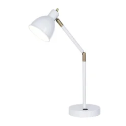 23" Mid-Century Adjustable Metal Desk Lamp With Power Outlet White - Cresswell Lighting -Decora Shop GUEST 4a0db324 7678 4be4 8e8d 1bde9bad4486
