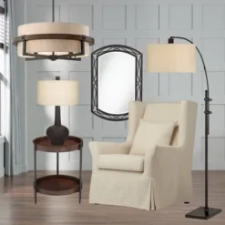 Possini Euro Design Bronze Wood Finish Pendant Chandelier 22" Wide Rustic Farmhouse Tan Fabric Drum 4-Light Fixture For Dining Room House -Decora Shop GUEST 4b7f12c2 a52a 4dfc 9a0a 61f026f23a93