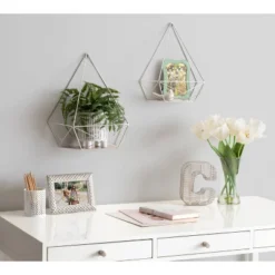 2pc Prouve Decorative Geometric Metal Shelves Silver - Kate & Laurel All Things Decor -Decora Shop GUEST 4bb35a50 05ef 41db a25a eb4e92fbc968