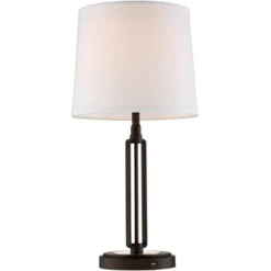 Franklin Iron Works Javier Industrial Table Lamp 24 1/2" High Bronze With USB Charging Port White Drum Shade For Bedroom Living Room Bedside Home Desk -Decora Shop GUEST 4d1ea184 e7c5 48f3 abb6 aa4071b25735