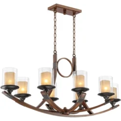 Franklin Iron Works Tafford Mahogany Wood Linear Pendant Chandelier 43 1/4" Wide Rustic Farmhouse Clear Glass 8-Light Fixture For Dining Room Kitchen -Decora Shop GUEST 4ddc512a ebfc 4527 a75c b2d8f97df182
