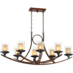 Franklin Iron Works Tafford Mahogany Wood Linear Pendant Chandelier 43 1/4" Wide Rustic Farmhouse Clear Glass 8-Light Fixture For Dining Room Kitchen -Decora Shop GUEST 4f76e857 ade6 454b 8b27 d9cb33a2b928