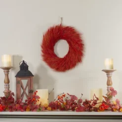 Northlight Red And Orange Ears Of Wheat Fall Harvest Wreath - 16-Inch, Unlit